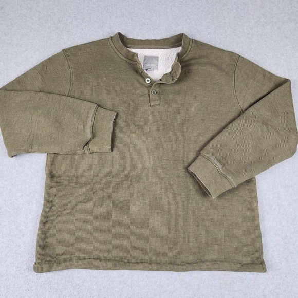 Falls Creek Other - Falls Creek Henley Sweatshirt Mens L Olive Green Waffle Knit Sherpa Lined Rugged